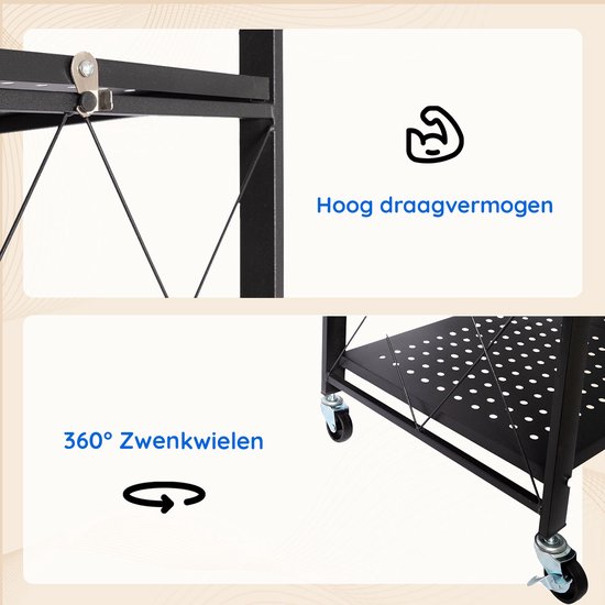 Eleganca Inklapbaar Opbergrek - Opbergkast - Stellingkast - Wandkast - Zwart - Staal - ± 70 x 35 x 160 cm