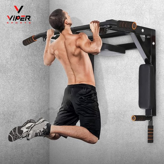 Viper Sports PullPower – Pull Up Bar – Optrekstang – Rug- & Armkussen – Anti-slip – Tot 120 kg - Metaal – Zwart/Rood