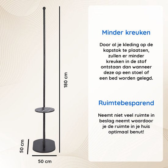 Eleganca Staande Kapstok met Plateau - Kapstok Staand - Garderoberek met ophanghaken - Zwart - Staal - H180cm