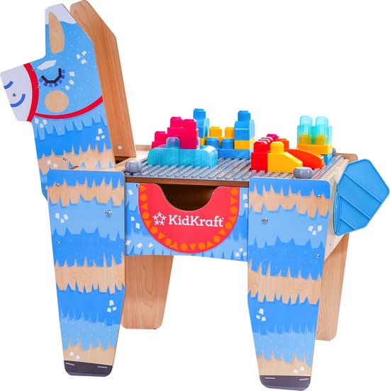 Nancy's KidKraft Llama Piñata Bouwstenen Tafel - Speeltafel voor Kinderen - Kindertafel - Bouwtafel met Blokken - Blauw - Hout