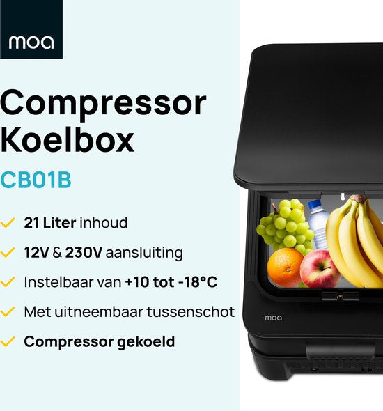 Nancy's MOA Compressor Koelbox Elektrisch 12V en 230 volt - Coolbox - Frigobox - 21 Liter - Zwart