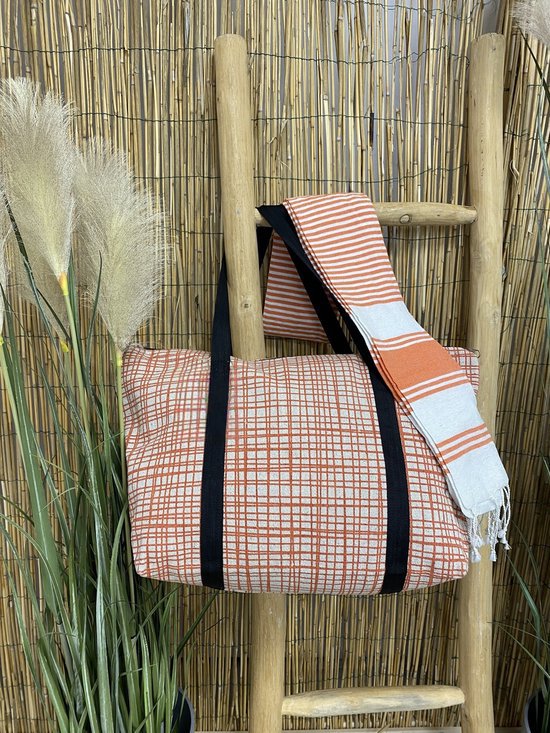 Nancy's Hamamdoek en Strandtas - Strandlaken - Saunalaken - Badhanddoek - Oranje - Katoen