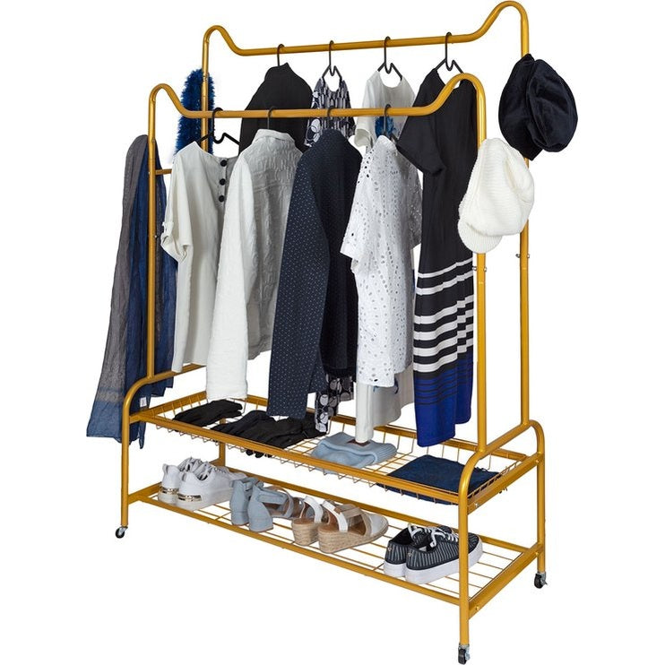 Eleganca Kledingrek XXL op wieltjes - Garderoberek - Kledingstang - Goud - Staal - 150 x 45 x 170 cm