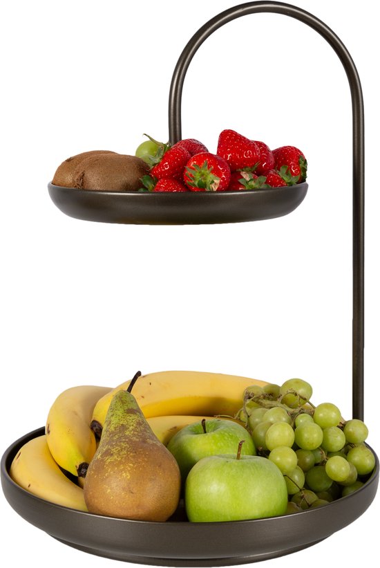 Nancy's Anna Etagère - Tour de service - 2 niveaux - Bol à fruits - Ensemble de serviettes - Noir / Cuivre