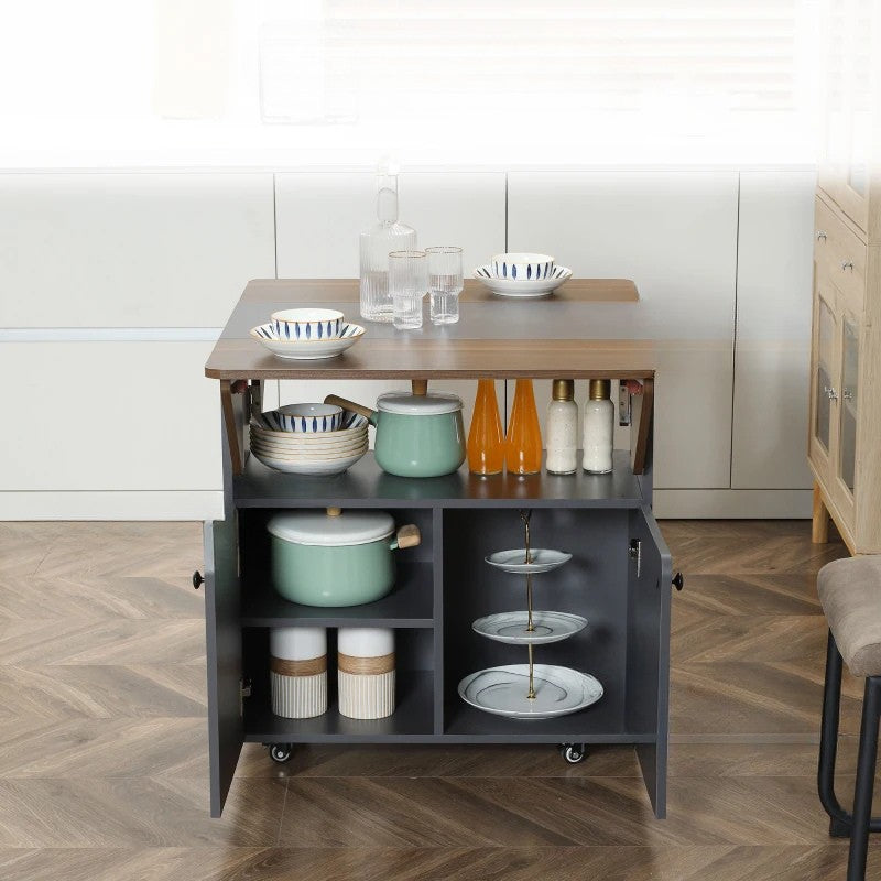 Nancy's Misterbianco Bijzettafel op Wieltjes - Bijzettafeltje - Klaptafel - Multifunctioneel - Grijs / Bruin