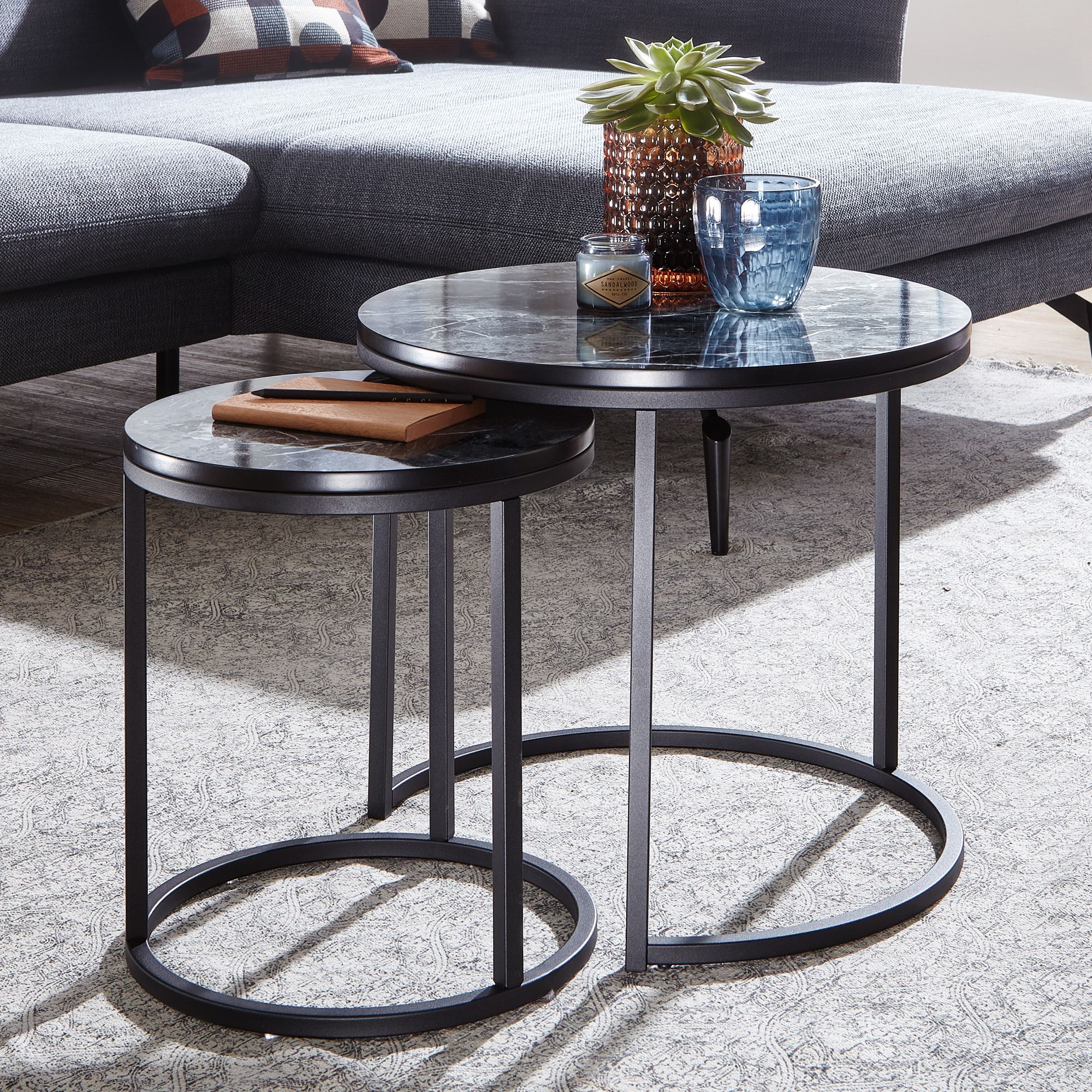 Nancy's Maringanca Coffee Table Set - Side Table Set - Coffee Table - Black Marble Look - Steel