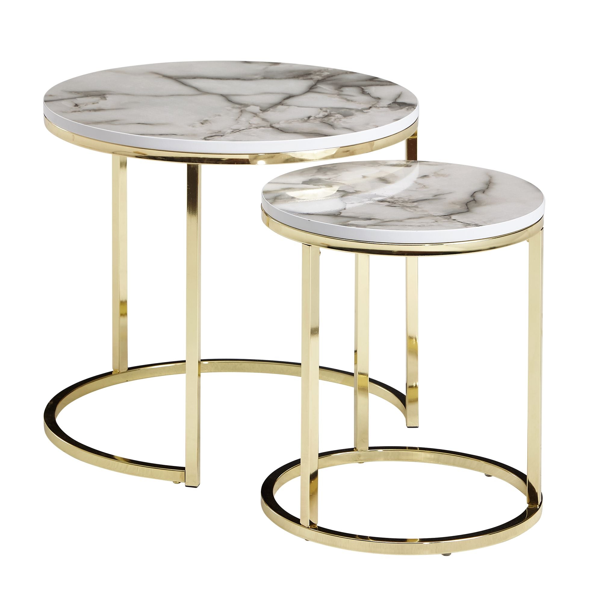 Nancy's Montes Salontafel Set - Bijzettafel Set - Koffietafel - Wit Marmerlook / Goud - Staal