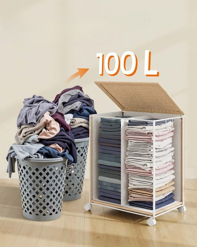 Nancy's Gressan Wasmand - Wasbox - Wassorteerder - 2 Vakken - Beige - 100 Liter