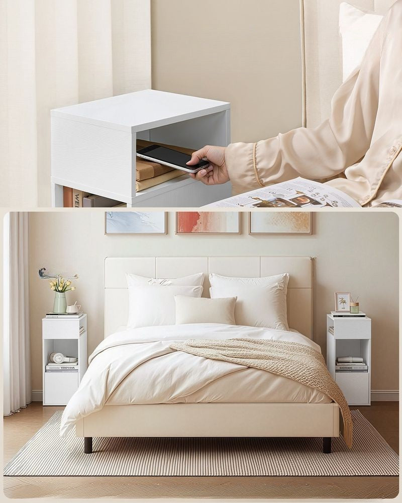 Nancy's Picinisco Nachtkastje - Bijzettafeltje - 2 Open vakken en lade - Wit - ± 30 x 25 x 60 cm