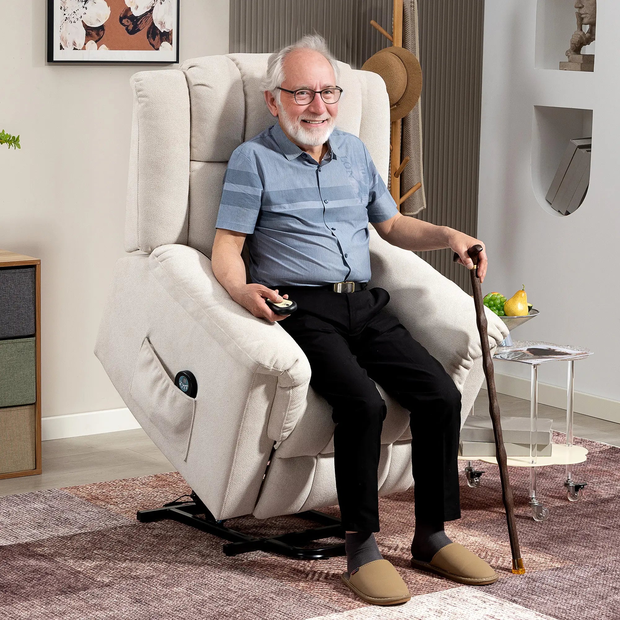 Nancy's Lanusei Sta op Stoel - Opsta Stoel - Seniorenstoel - Relaxfauteuil - Massagestoel - Beige - Chenille