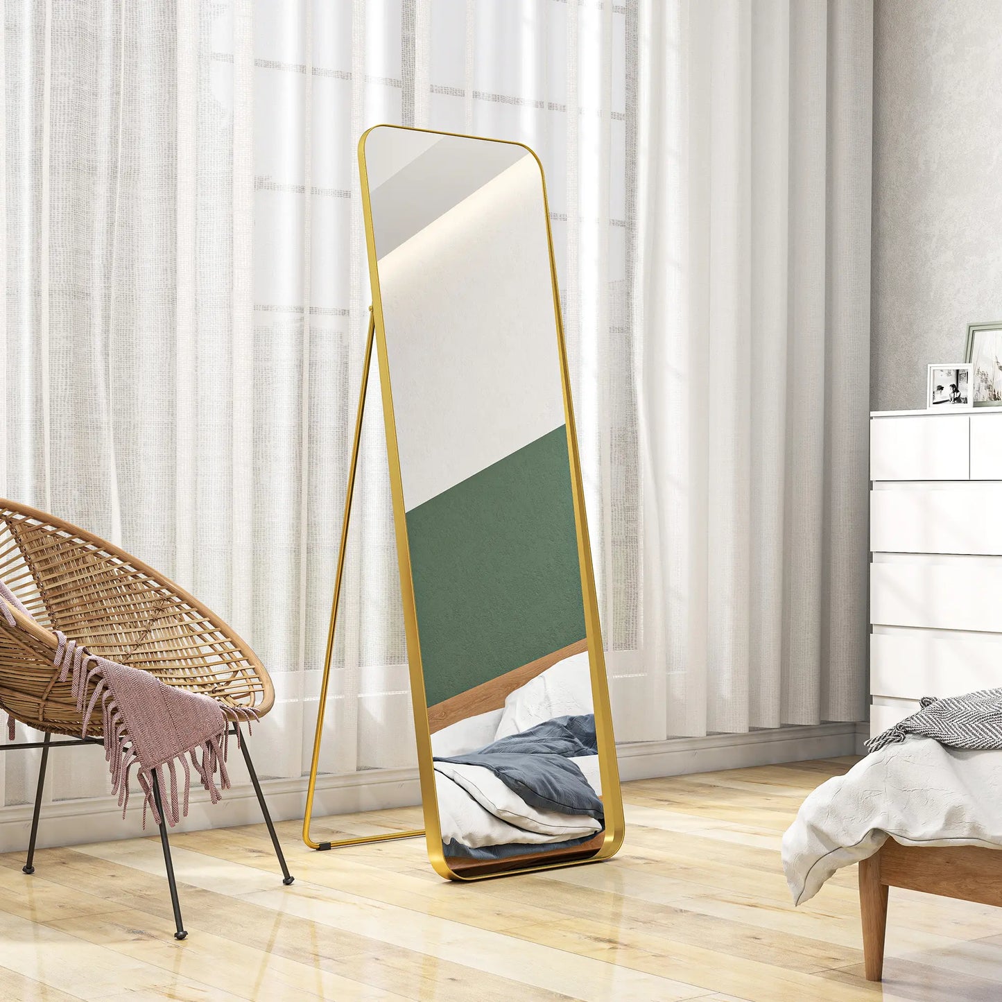 Nancy's Lipomo Staande Spiegel - Kledingspiegel - Passpiegel - Goud - 50 x 160 cm