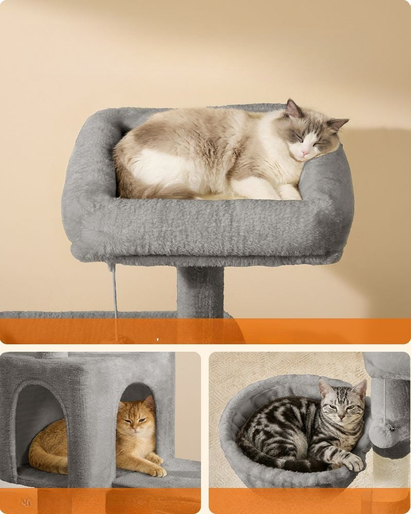 Nancy's Sestriere Krabpaal - Kattenboom - Krabplank - Grijs - Pluche - ± 50 x 50 x 135 cm