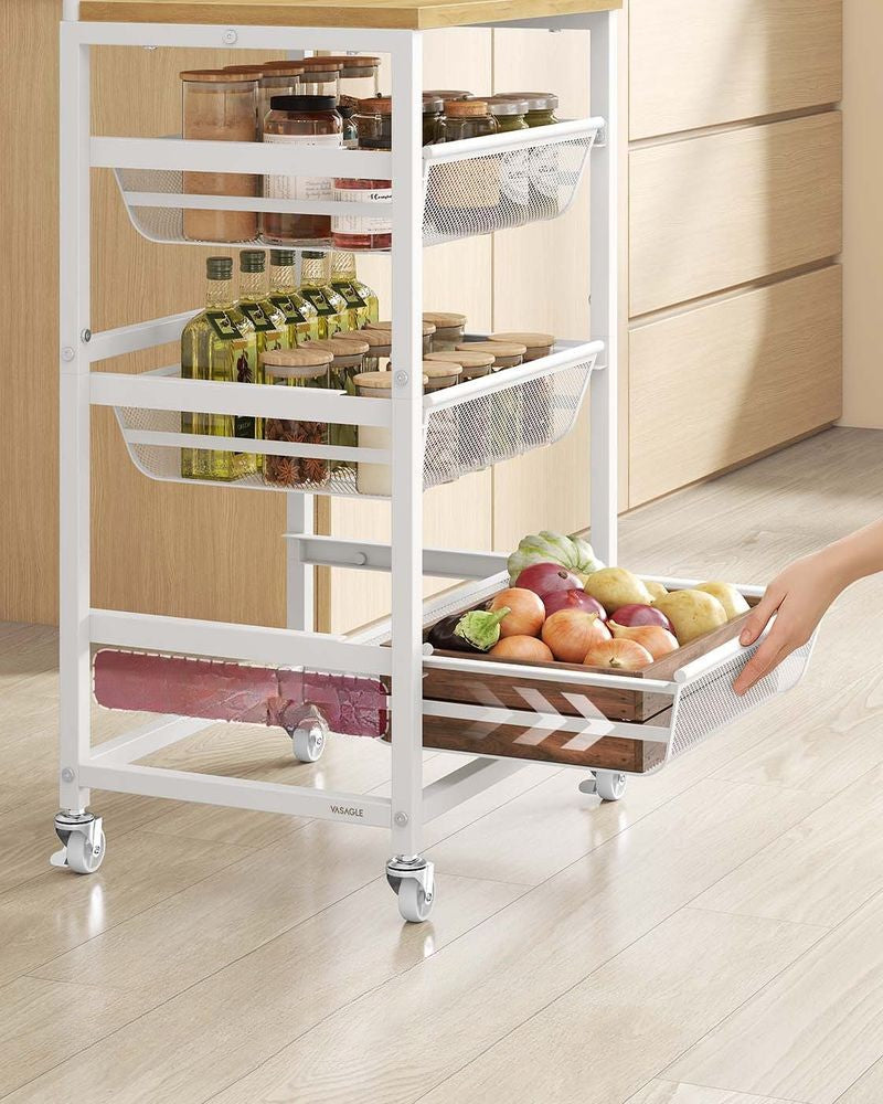 Nancy's Olbia Keukentrolley - Serveerwagen - Keukenrek - Eikenhout / Wit - ± 40 x 30 x 75 cm