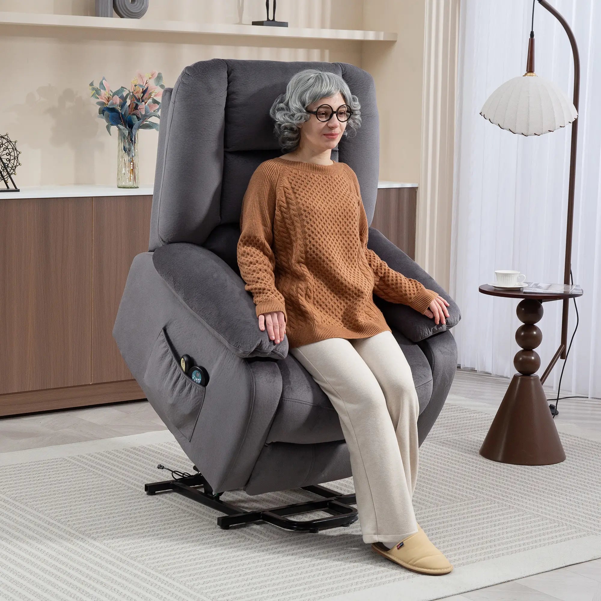 Nancy's Inveruno Sta op stoel - Relaxfauteuil - Seniorenstoel - Trillmasage en Warmte - Grijs