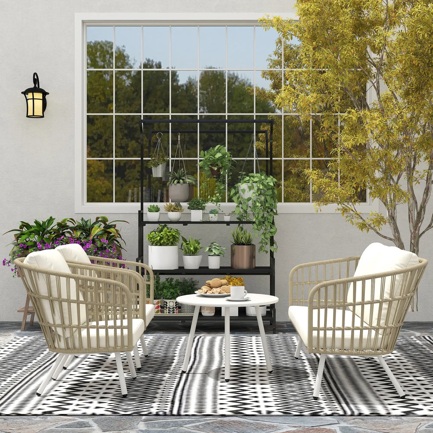 Nancy's Follonica Loungeset - Tuinset - Crèmewit / Kaki - Rotan