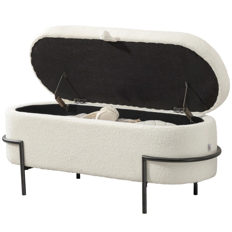 Nancy's Novafeltria Opbergbank - Bankje met opbergruimte - Crèmewit - Fleece - ± 115 x 40 x 50 cm