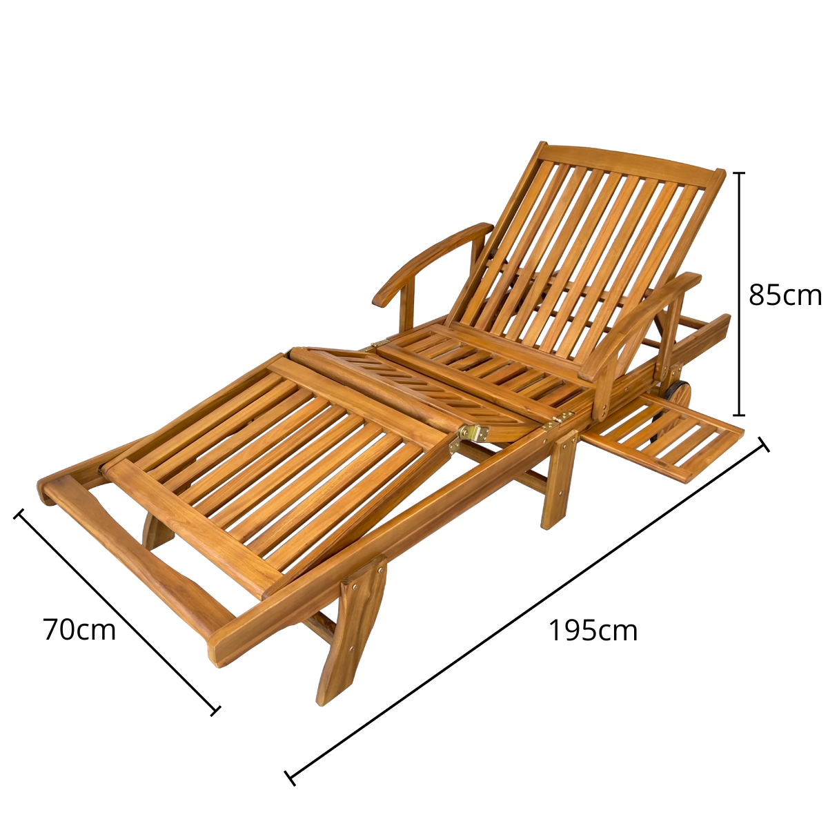 Nancy's Westerholt Ligbed verstelbaar - Acaciahout - lounge bed - Opvouwbare ligstoel - Met uitschuifbare tafel - Bruin