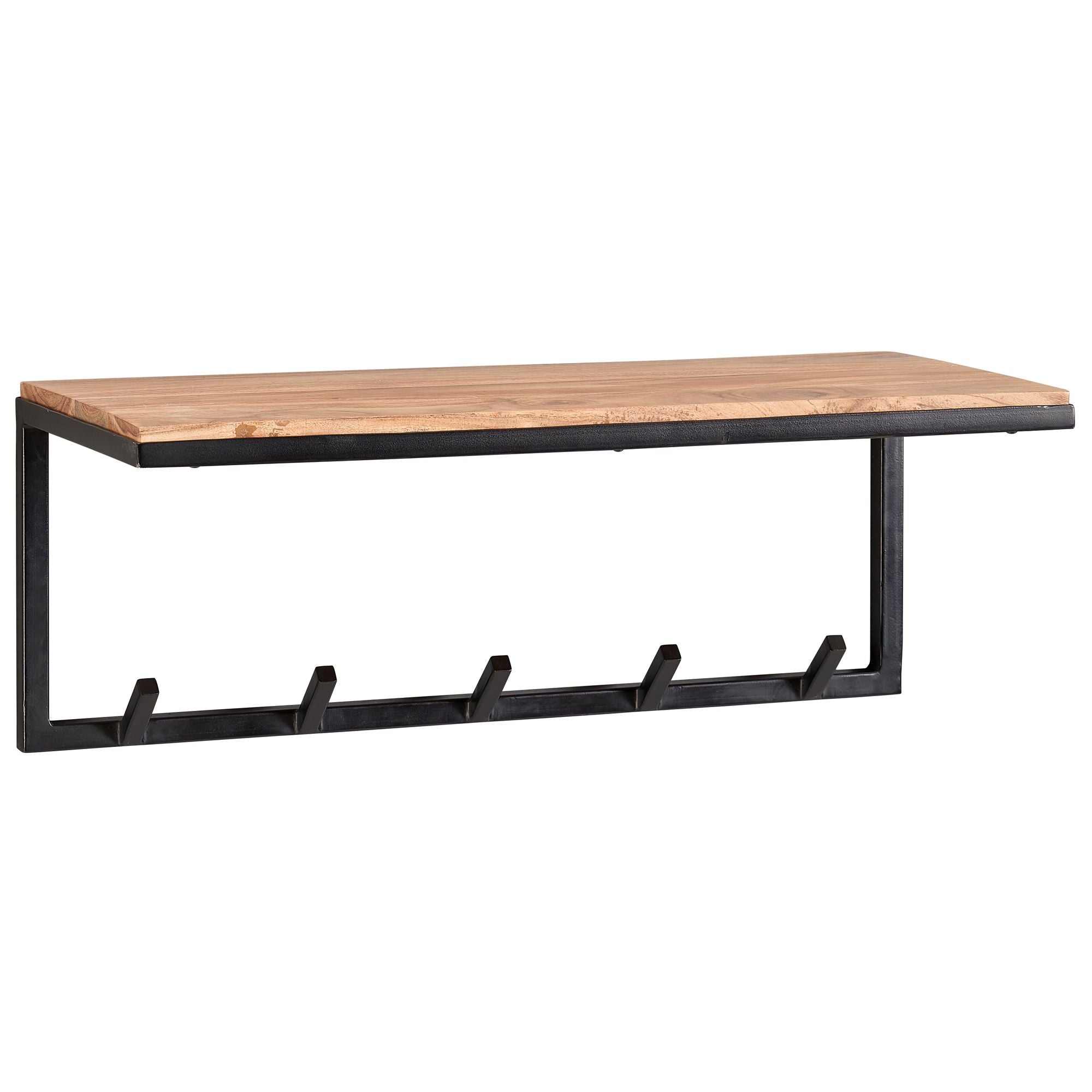 Nancy's Jasmin Wall Coat Rack - Coat Rack - With 5 Hooks - Solid Acacia Wood / Steel - ± 70 x 30 x 30 cm