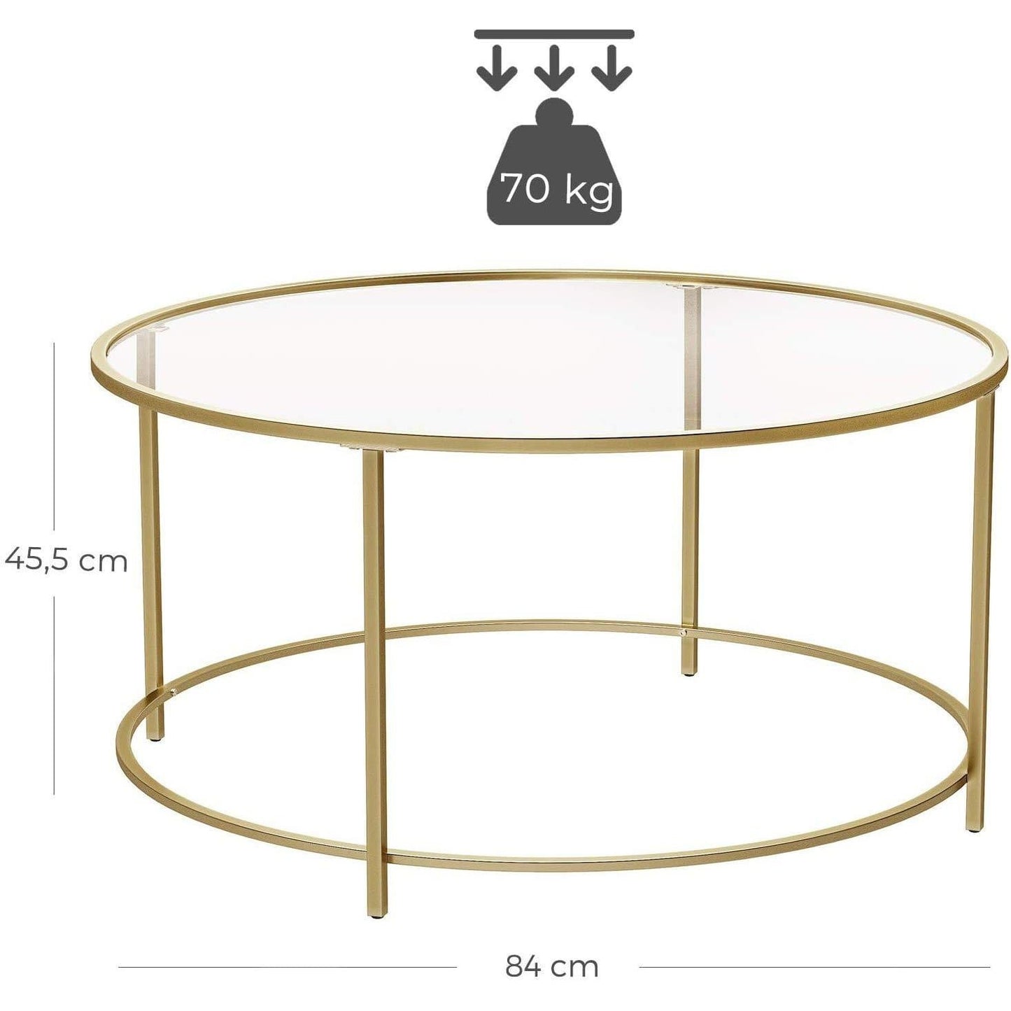 Nancy's Brighton Park Salontafel - Ronde Glazen Tafel - Bijzettafel - Goud - ± Ø 85 x 45 cm