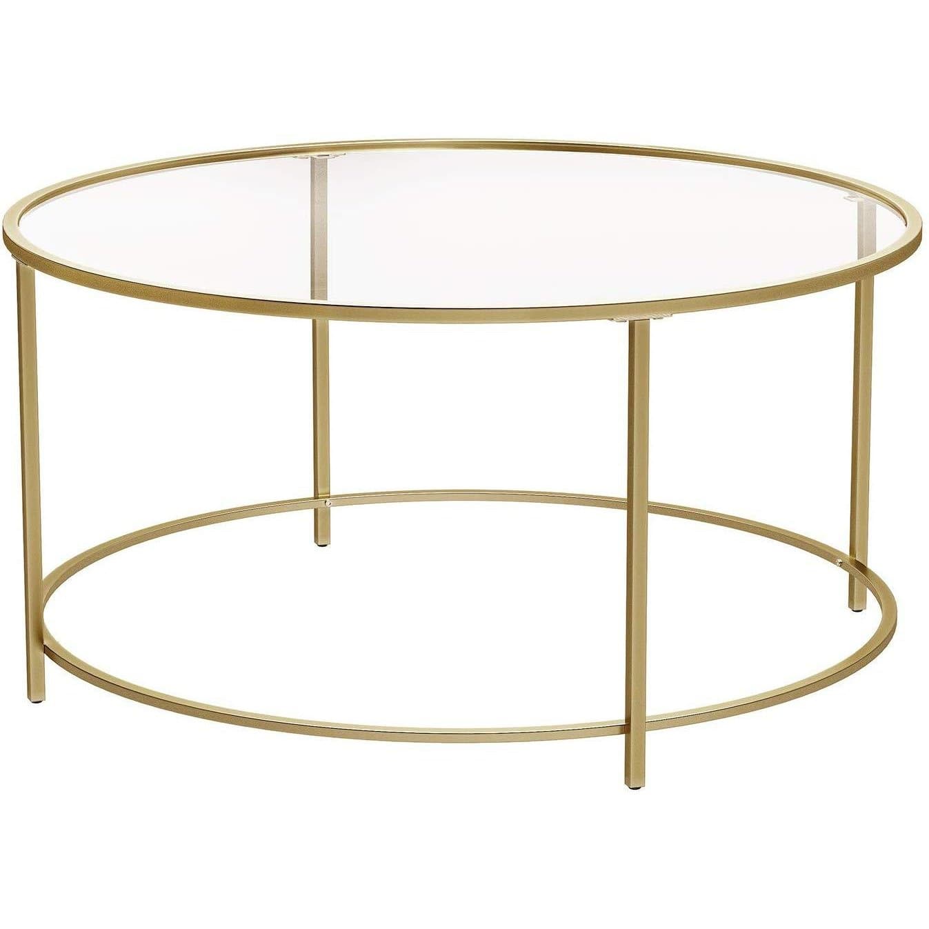 Nancy's Brighton Park Salontafel - Ronde Glazen Tafel - Bijzettafel - Goud - ± Ø 85 x 45 cm