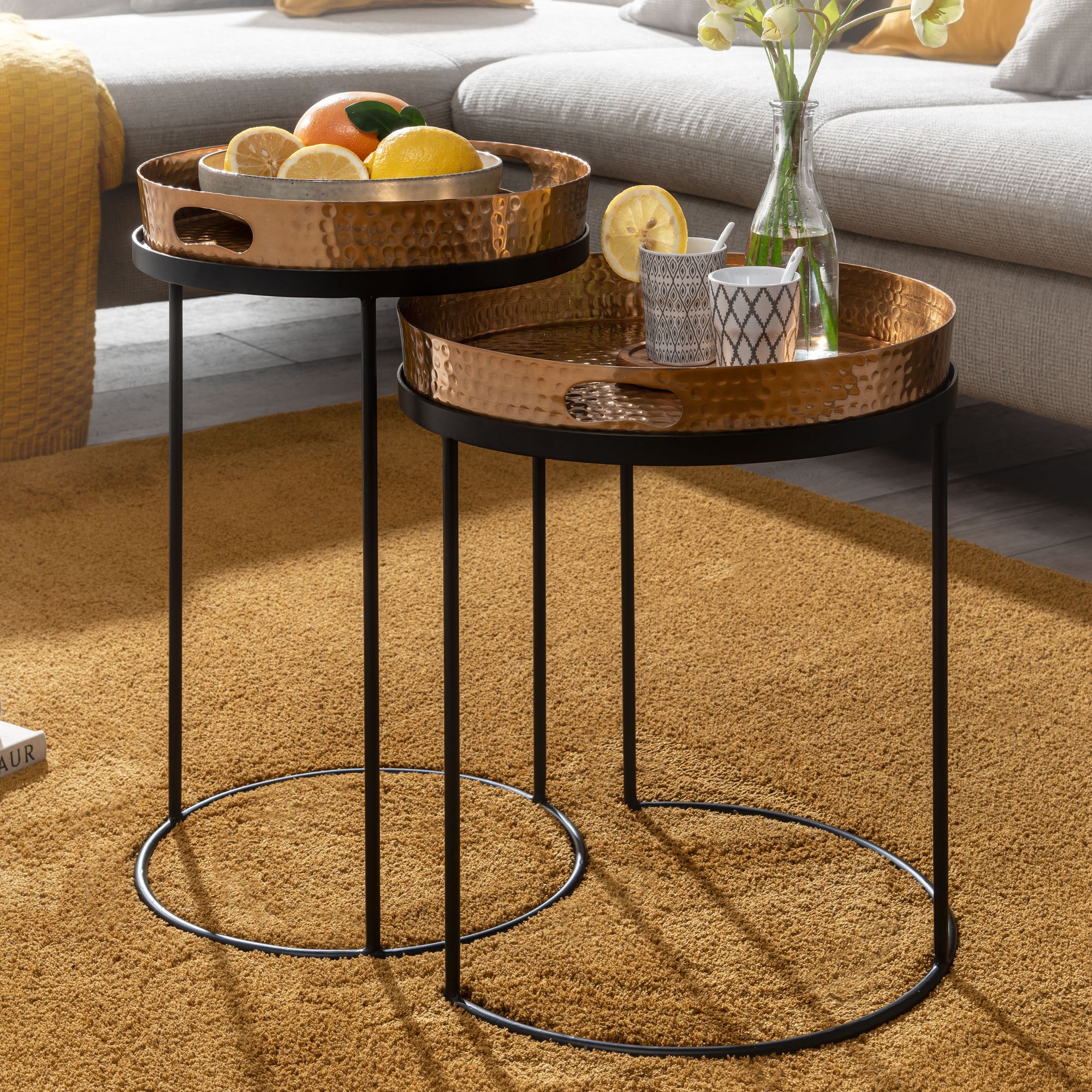 Nancy's Alcoutim Coffee Table Set - Side Table Set - Coffee Table - Gold / Black - Aluminum / Steel