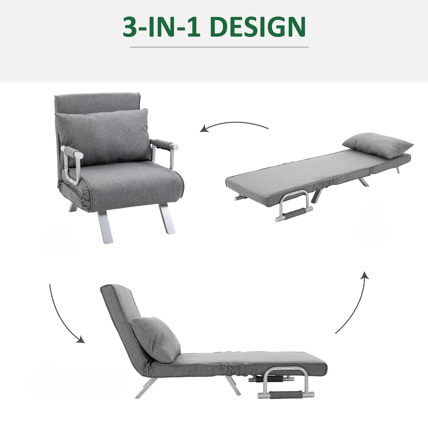 Nancy's Manarola Slaapbank - Slaapfauteuil - Verstelbaar - Grijs - Linnen