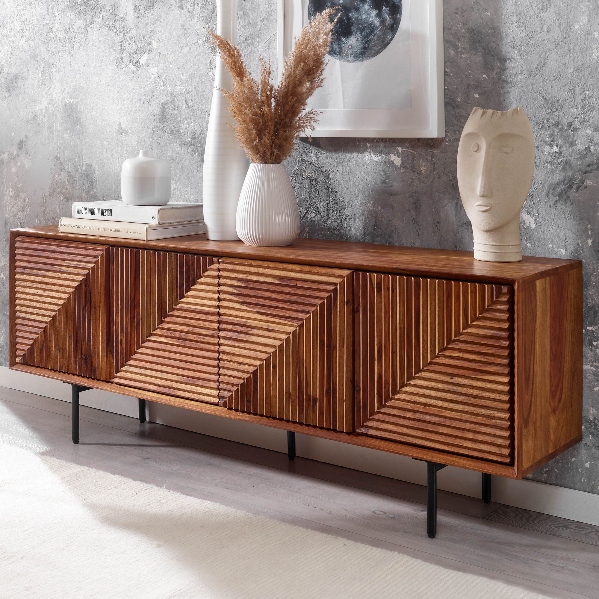 Nancy's Pinheiros TV Furniture - TV Cabinet - Lowboard - Brown / Black - Mango wood / Steel - ± 140 x 30 x 55 cm