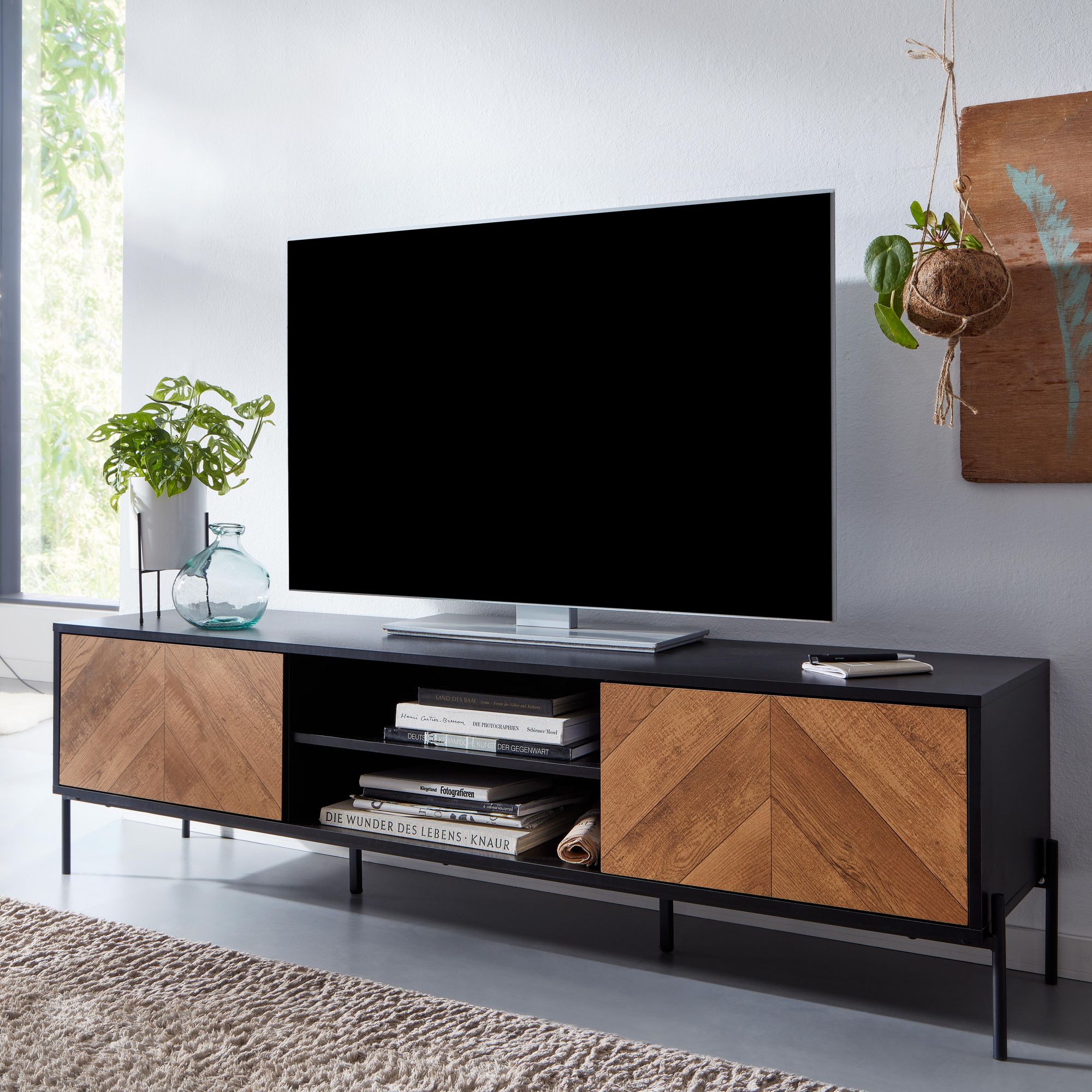 Nancy's Parada TV Furniture - TV Cabinet - Lowboard - Brown / Black - Chipboard / Steel - ± 160 x 40 x 45 cm