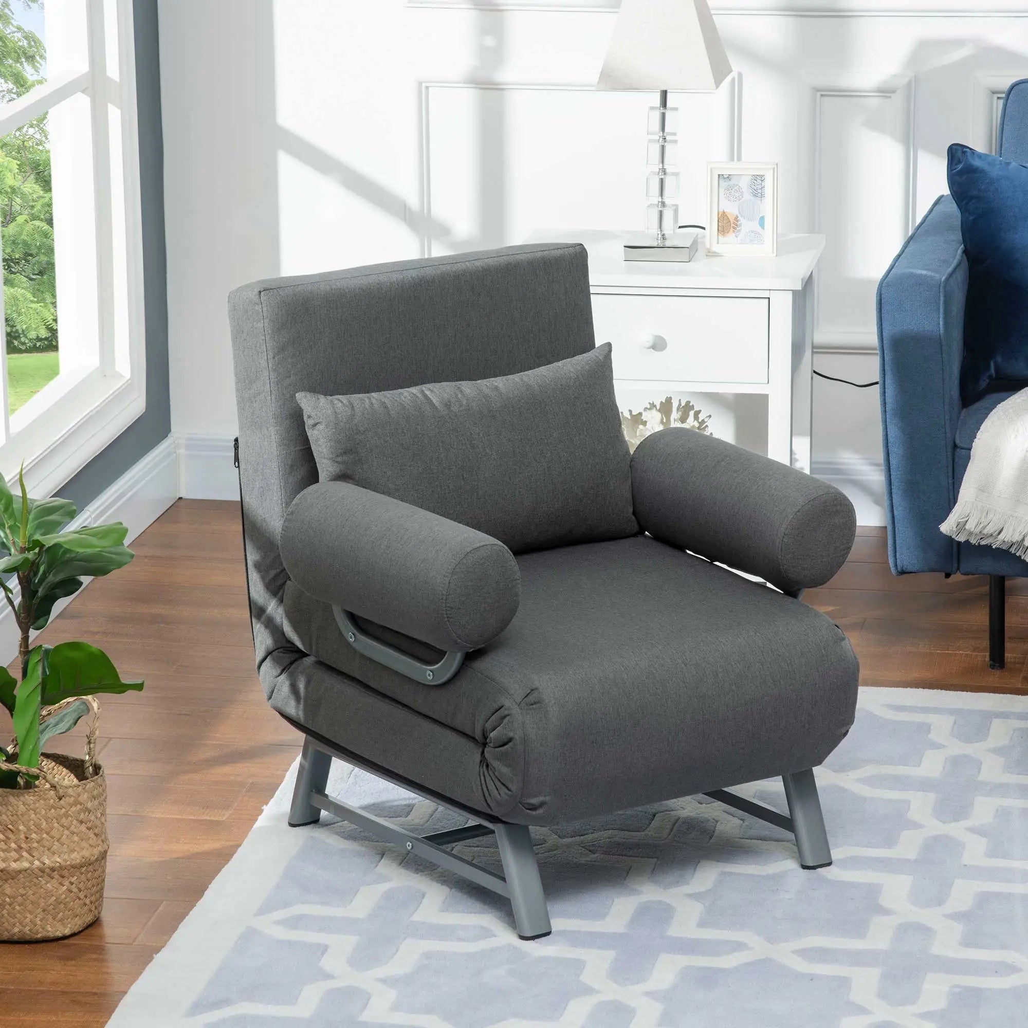Nancy's Lomaso Slaapbank - Slaapstoel - Fauteuil met Slaapfunctie - Grijs - Linnen