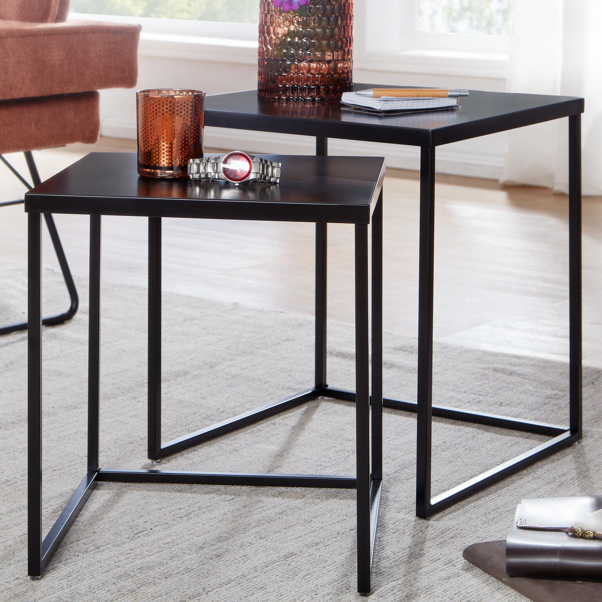 Nancy's Cela Coffee Table Set - Side Table Set - Coffee Table - Black - Steel