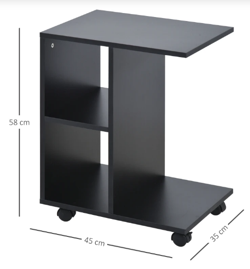 Nancy's Palm Valley Bijzettafel - C-Vormig - Op Wieltjes - Opbergvakken - Salontafel - Zwart - Bewerkt Hout - 41 x 35 x 58 cm