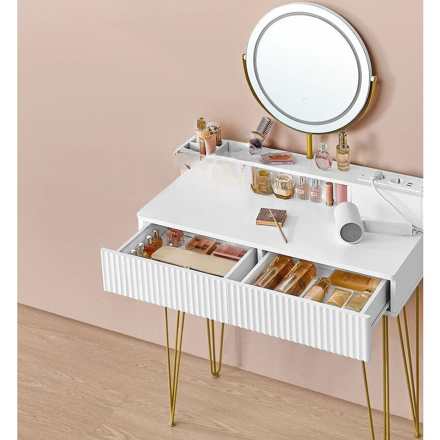 Nancy's Peso Kaptafel met Hocker - Make Up Tafel met Spiegel - Make Up Verlichting - Wit / Goud - ± 40 x 80 x 135 cm