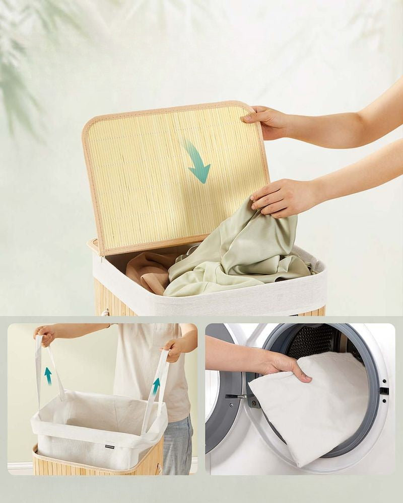 Nancy's Micigliano Wasmand - Wasbox - Uitneembare Waszak - Bamboe - 95 Liter