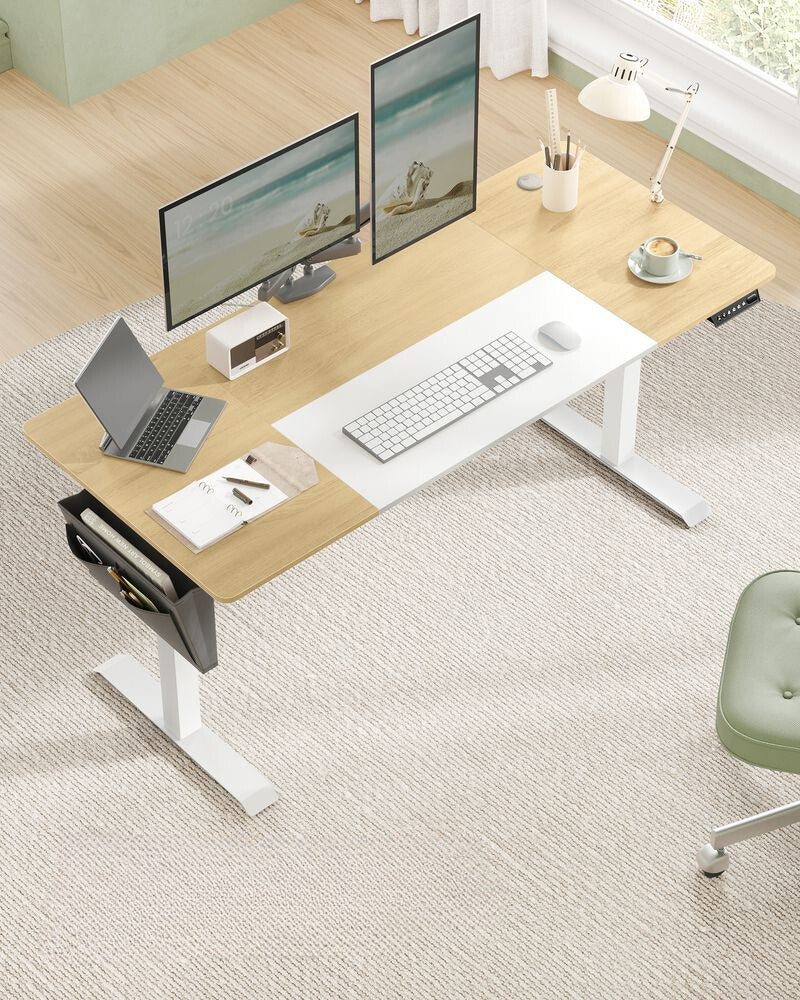 Nancy's Assago Verstelbaar Bureau - Zit/Sta Bureau - Elektrisch Bureau - Bruin / Wit - 70 x 160 x 72-120 cm