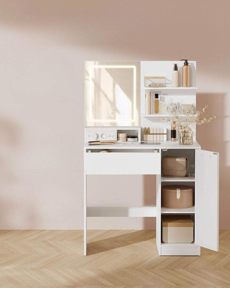 Nancy's Moliterno Kaptafel - Make Up Tafel - Met LED Spiegel - Wit - ± 40 x 80 x 130 cm