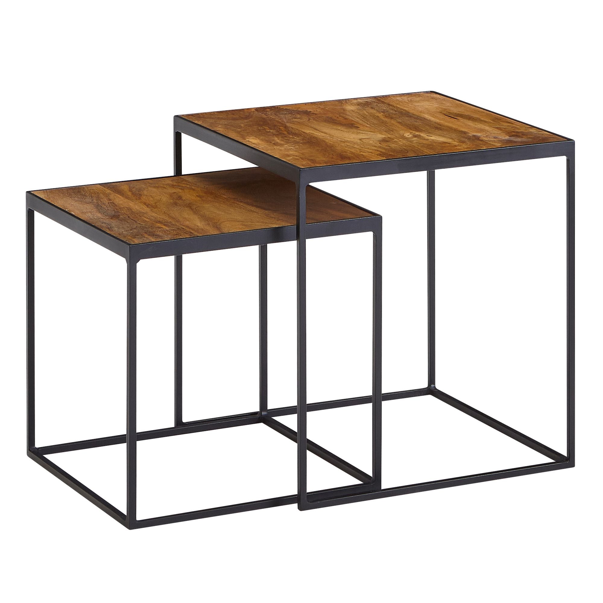 Nancy's Gious Coffee Table Set - Side Table Set - Coffee Table - Brown / Black - Mango Wood / Steel