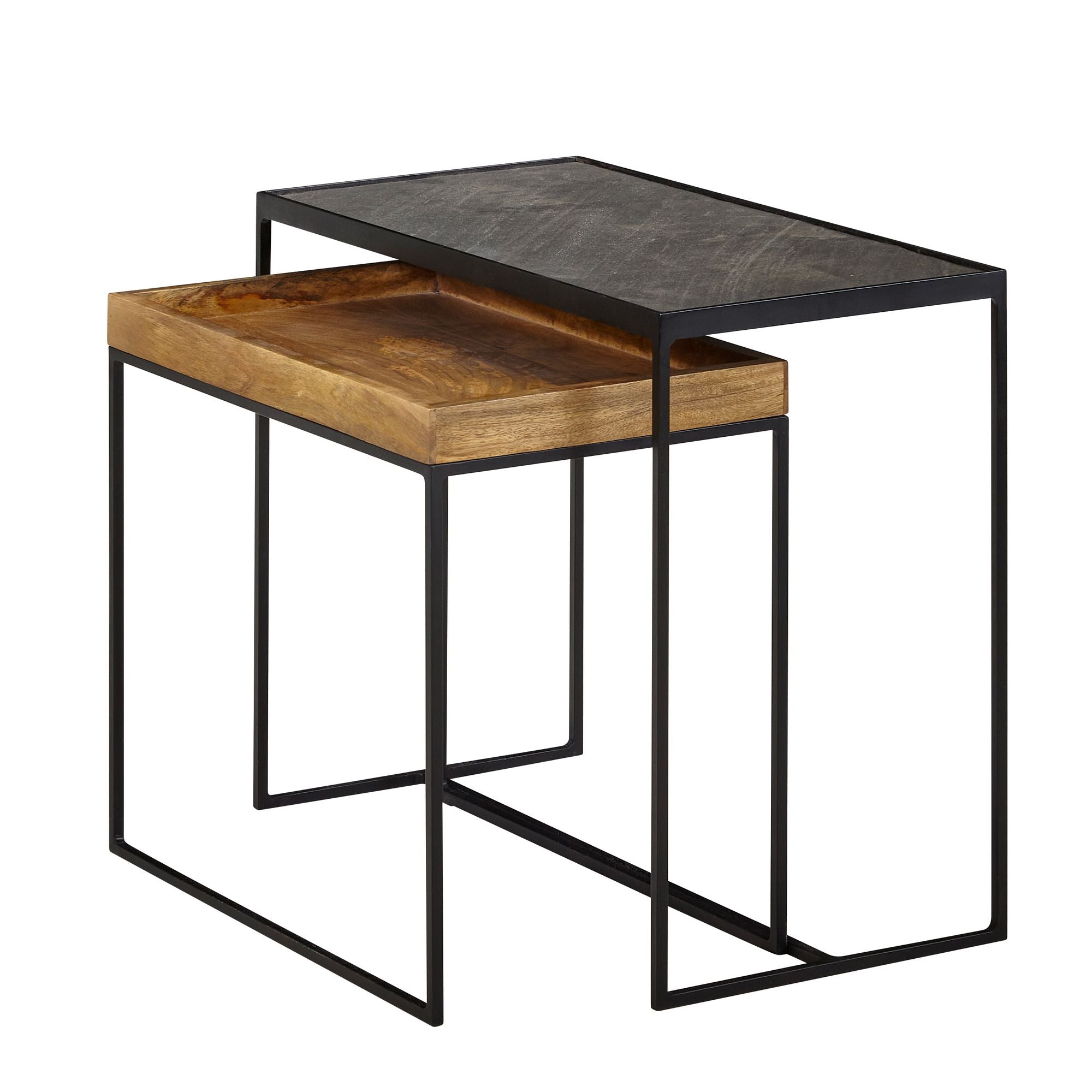 Nancy's Pereiro Coffee Table Set - Side Table Set - Coffee Table - Anthracite / Brown / Black - Mango Wood / Steel