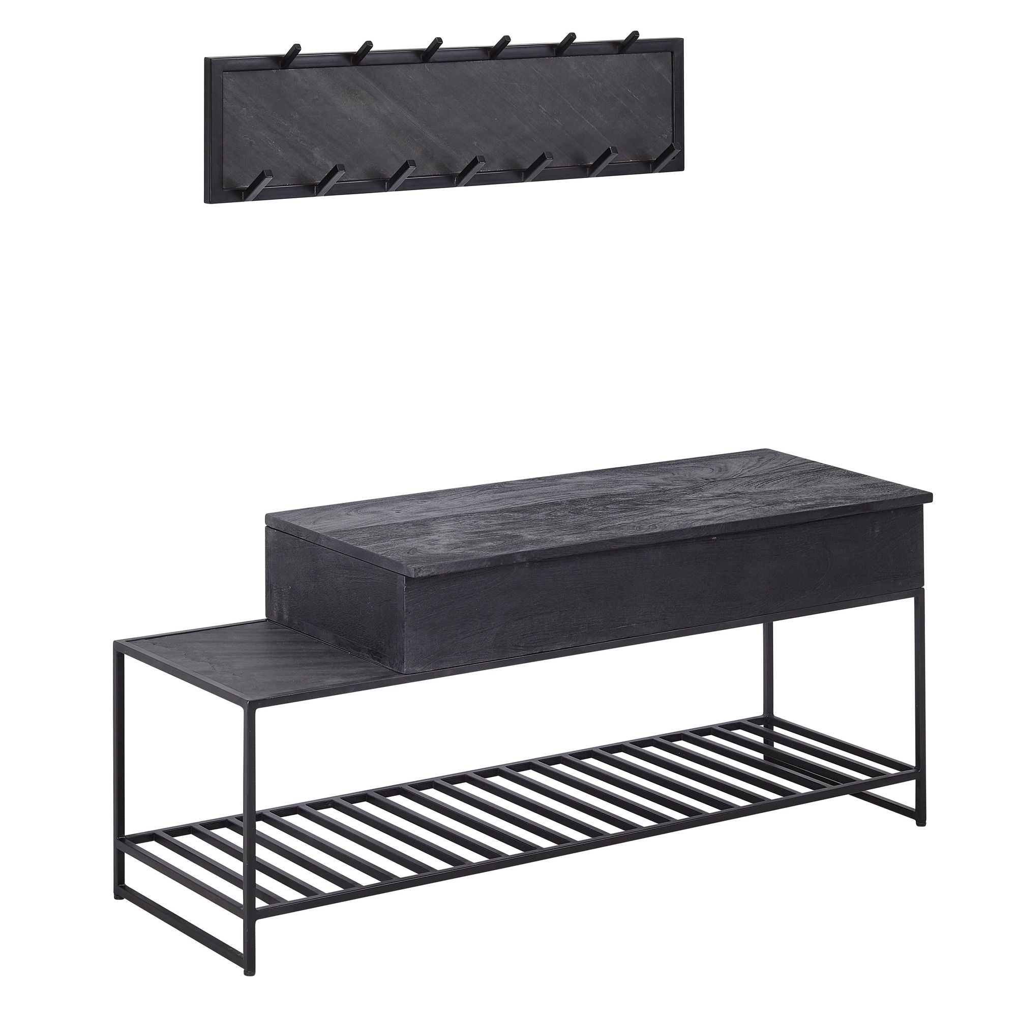 Nancy's Godim Garderobe Set - Wandkapstok - Schoenenbank - Zwart - Massief Mangohout