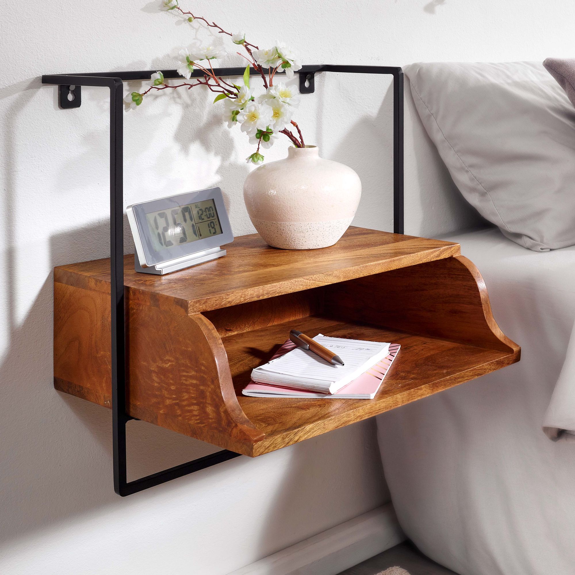 Nancy's Boville Bedside Table - Floating Drawer - Brown / Black - ± 40 x 10 x 35 cm