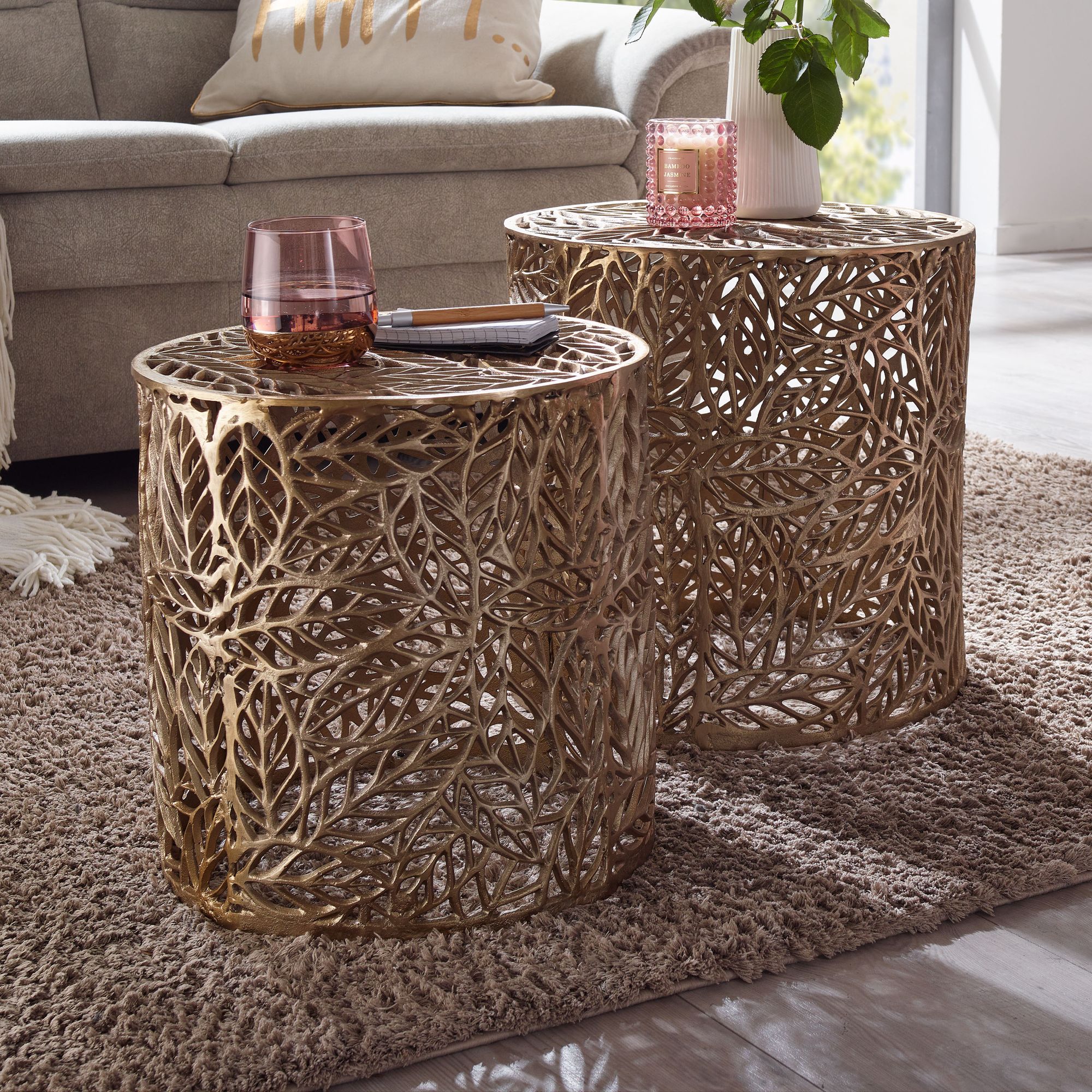 Nancy's Cadafais Coffee Table Set - Side Table Set - Coffee Table - Gold - Aluminum