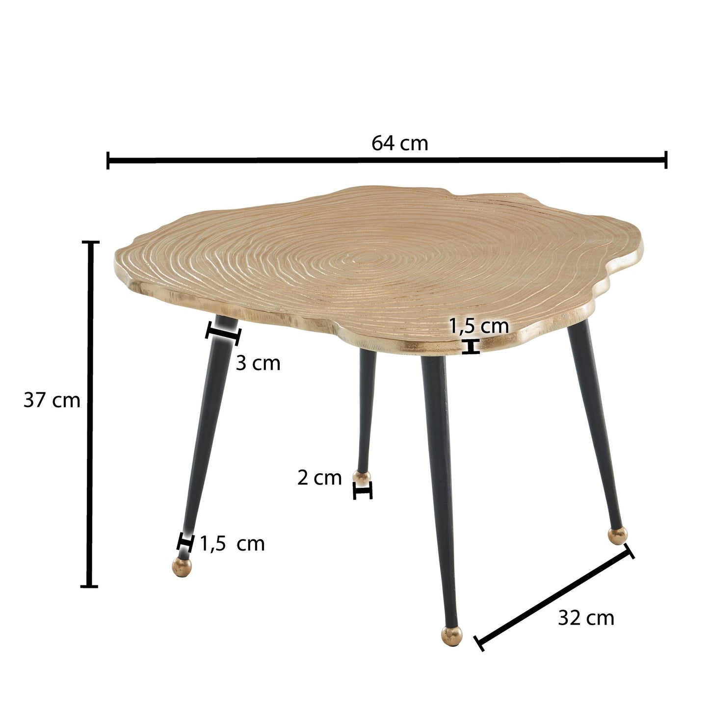Nancy's Abedim Salontafel - Koffietafel - Bijzettafel - Goud / Zwart - Gelakt Aluminium - ± 65 x 65 x 35 cm