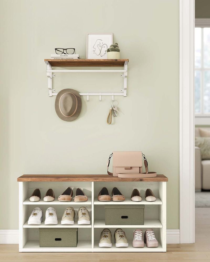 Nancy's Offagna Schoenenkast - Schoenenrek - Opbergkast voor schoenen - Vintagewit / Honingbruin - ± 100 x 30 x 50 cm