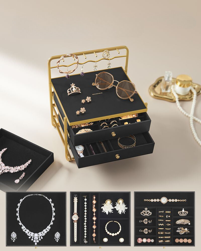 Nancy's Ferro Sieradendoos - Sieraden Kistje - Doos voor Sieraden - Sieraden Display - Zwart - 20 x 25 x 25 cm - Nancy Homestore