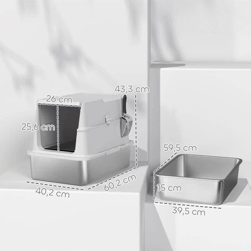 Nancy's Modica Kattenbak - Kattentoilet - Katten wc - RVS / Grijs - ± 60 x 40 x 45 cm