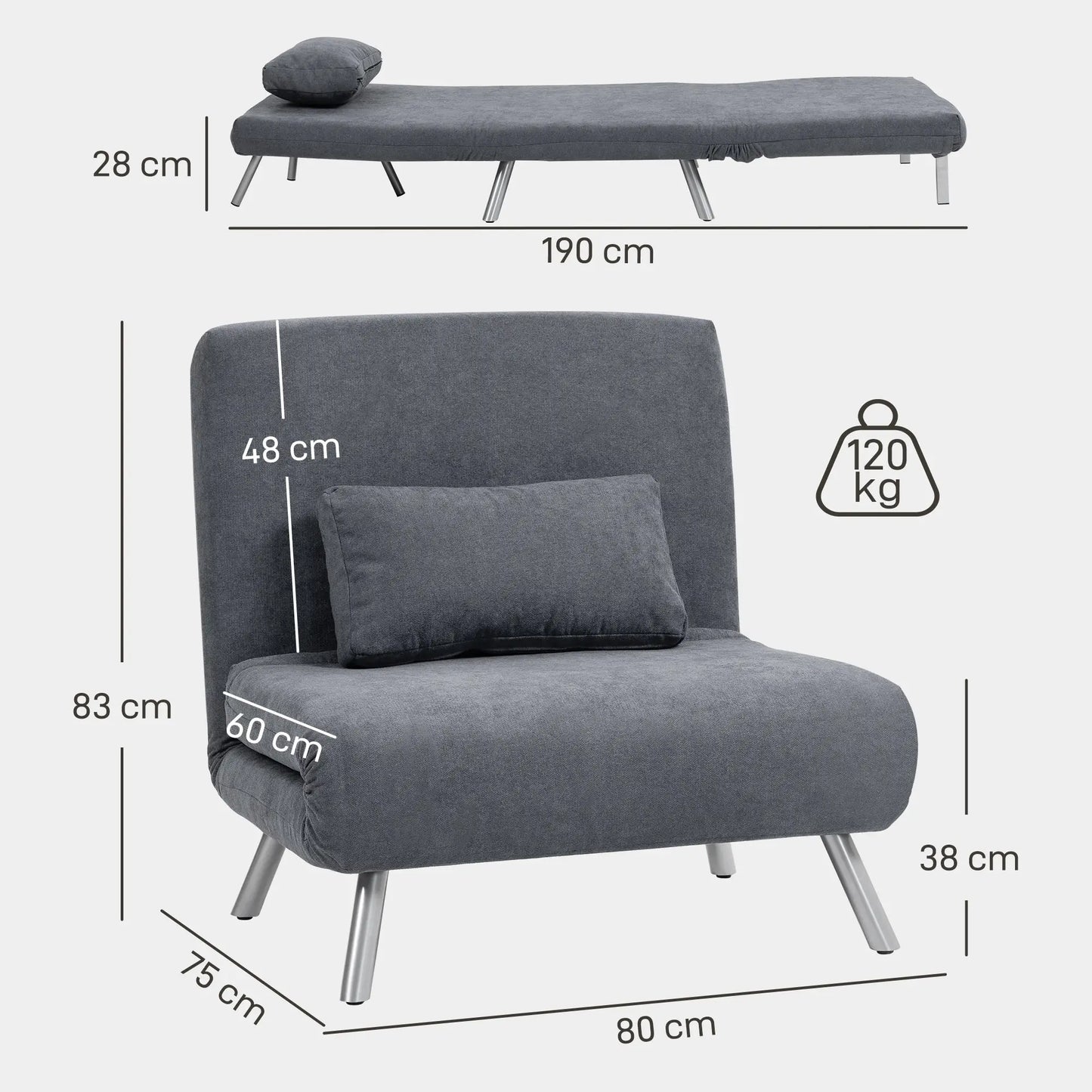 Nancy's Malalbergo Slaapbank - Slaapfauteuil - Verstelbaar - Grijs - Fluweel