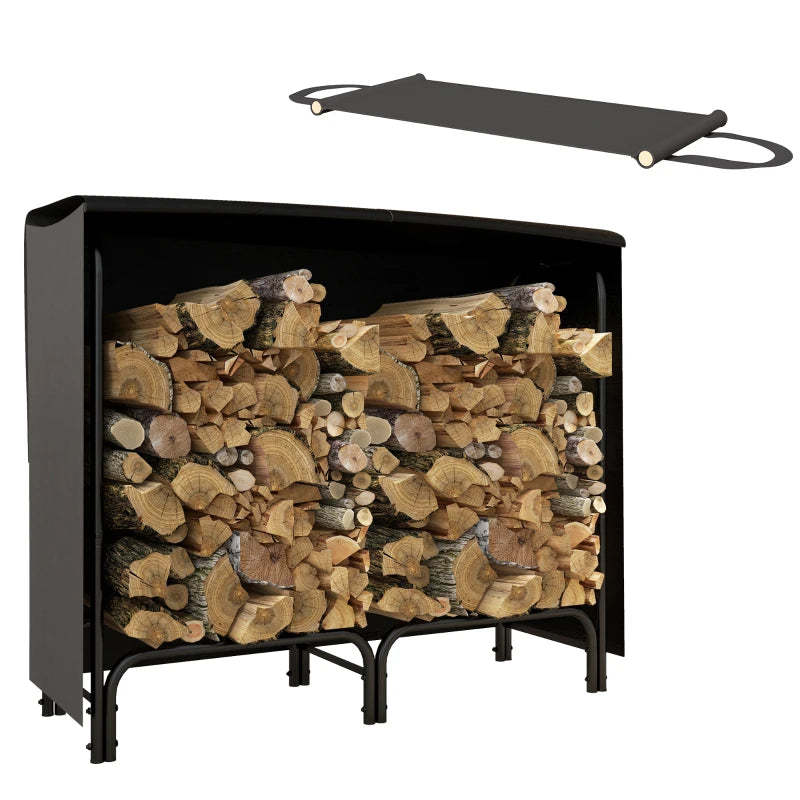 Stockage de bois de chauffage Bibiana de Nancy - Support à bois de chauffage - Support à bois de chauffage - Avec couvercle imperméable - Noir - Acier