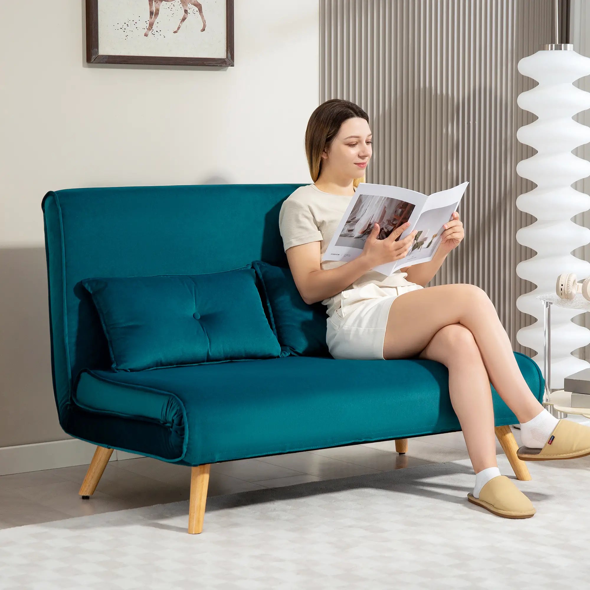 Nancy's Malles Slaapbank - Slaapfauteuil - Tweezitligstoel - Donkergroen - Fluweel