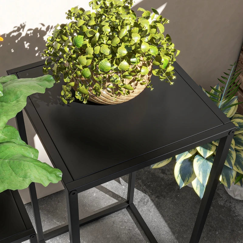 Nancy's Pinheiro Plantenrek - Plantenstandaard - Bloemenrek - Set van 2 - Zwart - Staal