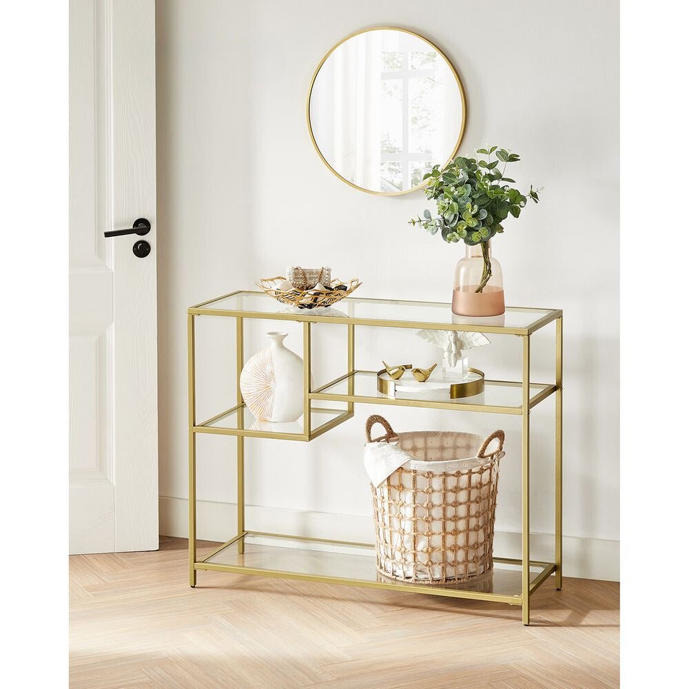 Nancy's Verwood Consoletafel Goud - Stalen Frame - Gehard Glas - Bijzettafel - Dressoir - Modern - 100 x 35 x 80 cm (BxDxH)