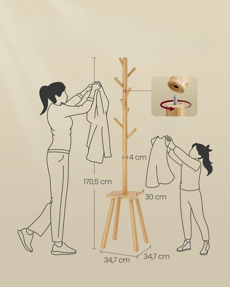 Nancy's Cerdeira Staande Kapstok - Garderoberek - Beige - Rubberhout - ± 170 cm hoog